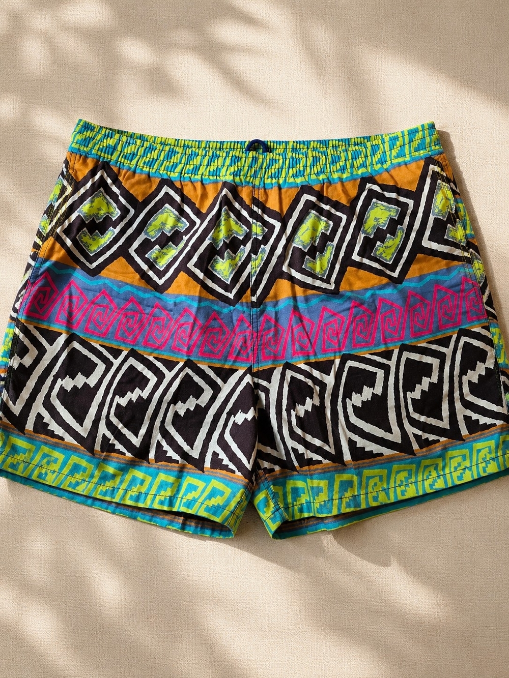 Hobie Men's Swim Trunks Size L Retro 90s Geometric Surf Board Shorts Mesh Lined